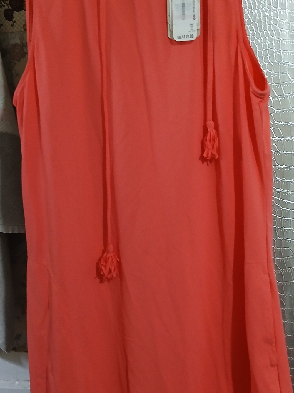 Tommy Bahama Coral Pearl Neck Flounce Dress